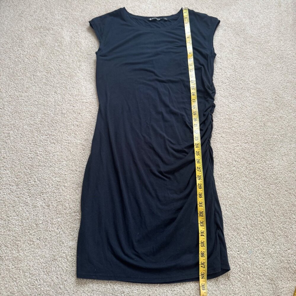 Athleta Black Ruched Side Cap Sleeve Dress Size L Soft Stretch - Picture 8 of 9